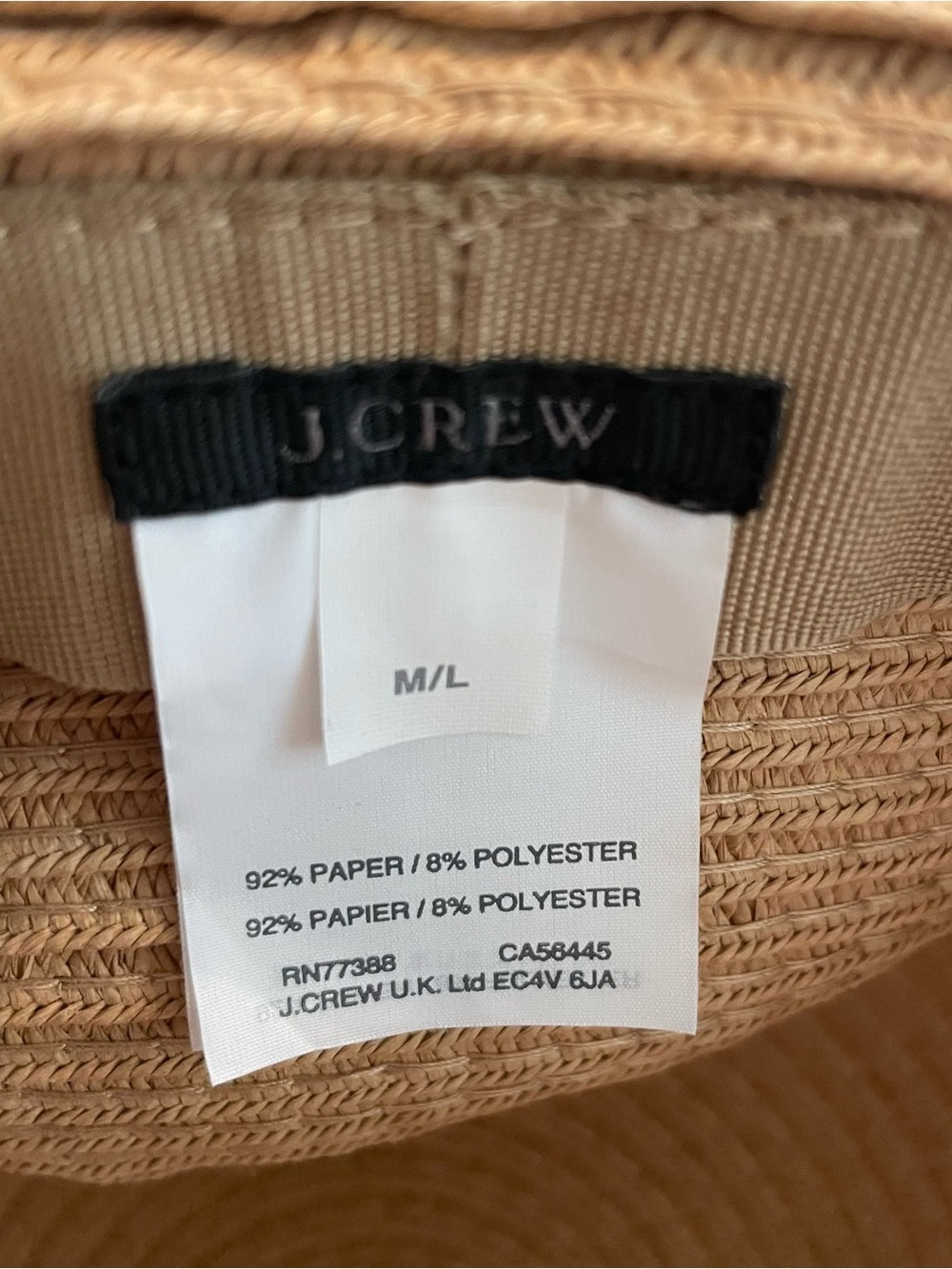 J.Crew Tan Straw Hat Women’s Size M/L - Picture 5 of 6